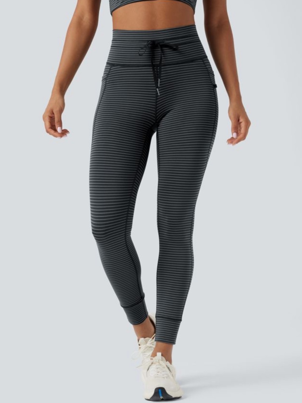 Halara High Waisted Drawstring Striped Yoga Leggings with Pockets